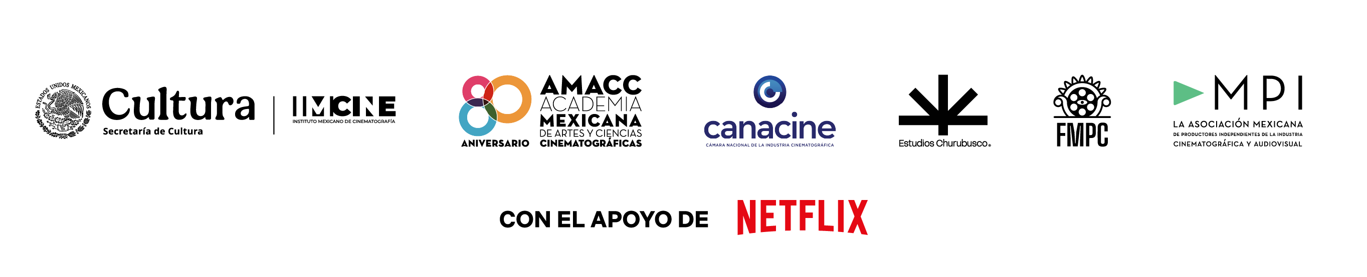 Aliados y patrocinadores: Secretaría de Cultura, IMCINE, AMACC, CANACINE, Estudios Churubusco, FMPC y MPI